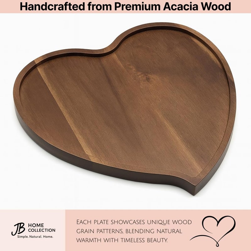 JB Home Collection, Premium Acacia Wood Heart Shape Plate Romantic Wedding Serving Tray for Snack Cake Fruit Nuts Appetizer, 8.25"x6.75", 1 Pack - Image 2